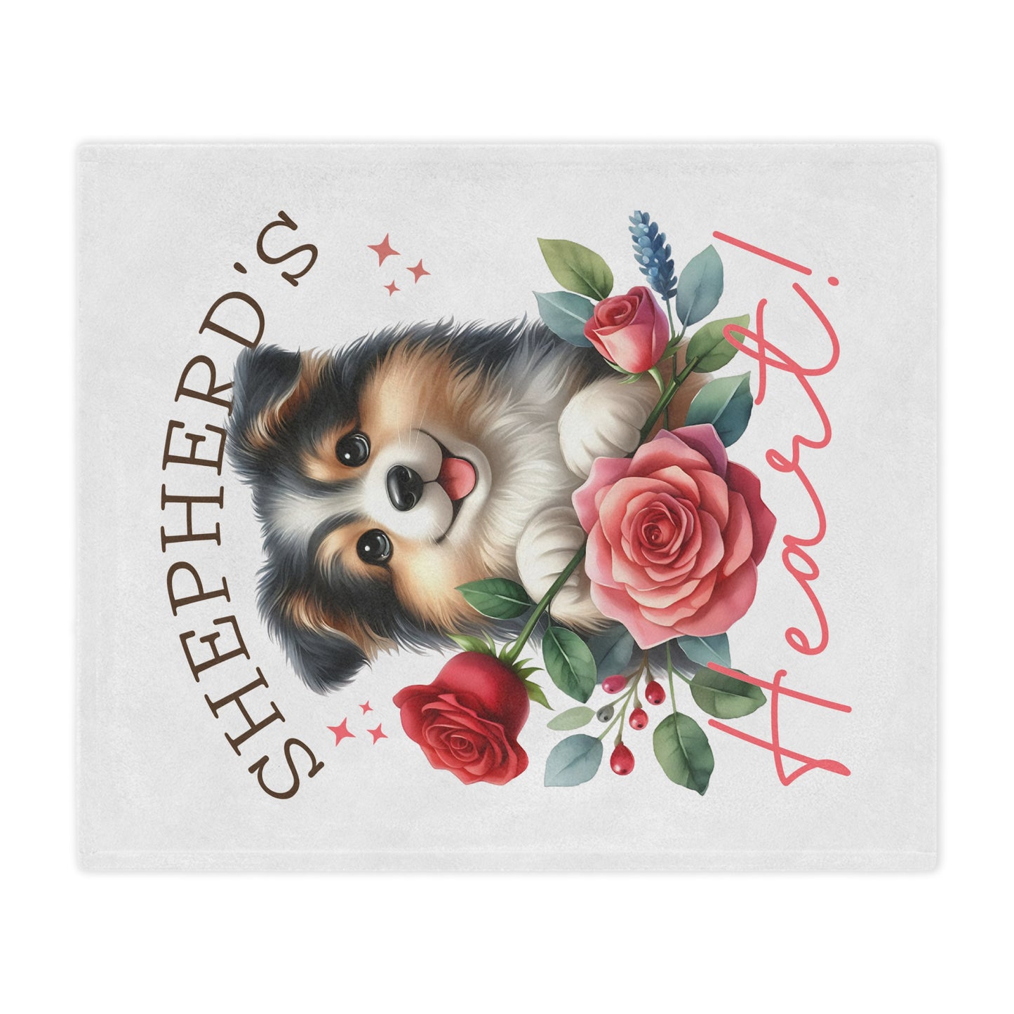 Plush Minky Blanket — Cute Aussie Pup with Roses