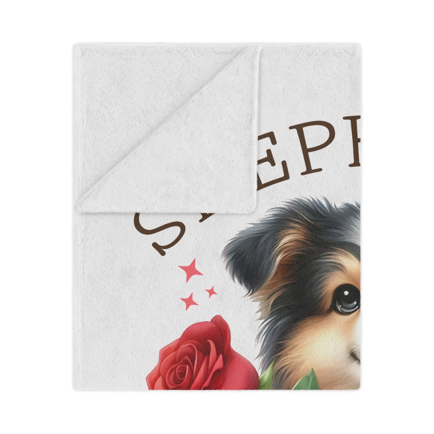 Plush Minky Blanket — Cute Aussie Pup with Roses