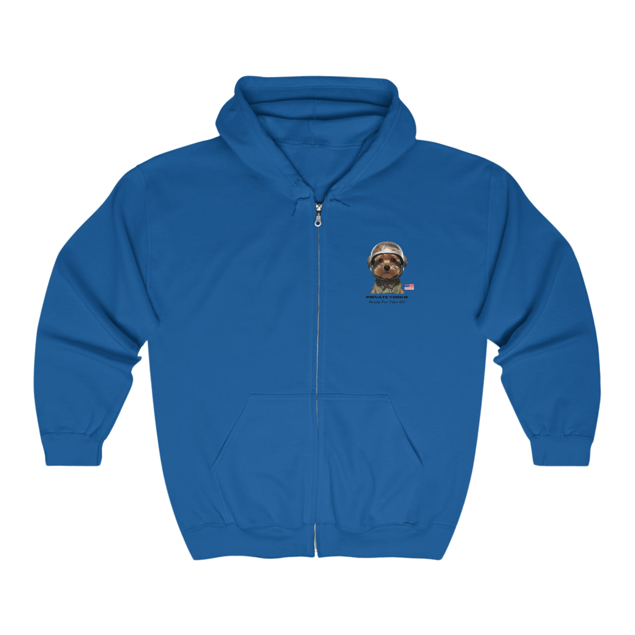 Private Yorkie Ready For Take Off Unisex Full Zip Hoodie-Royal Blue-Front