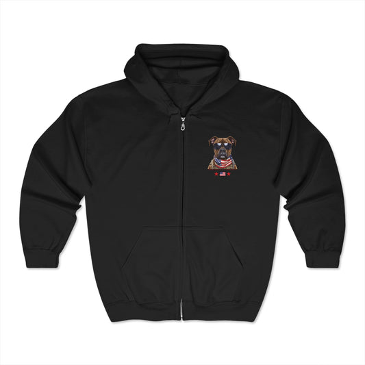 Patriotic Bulldog with US Flag Design Zip Hoodie