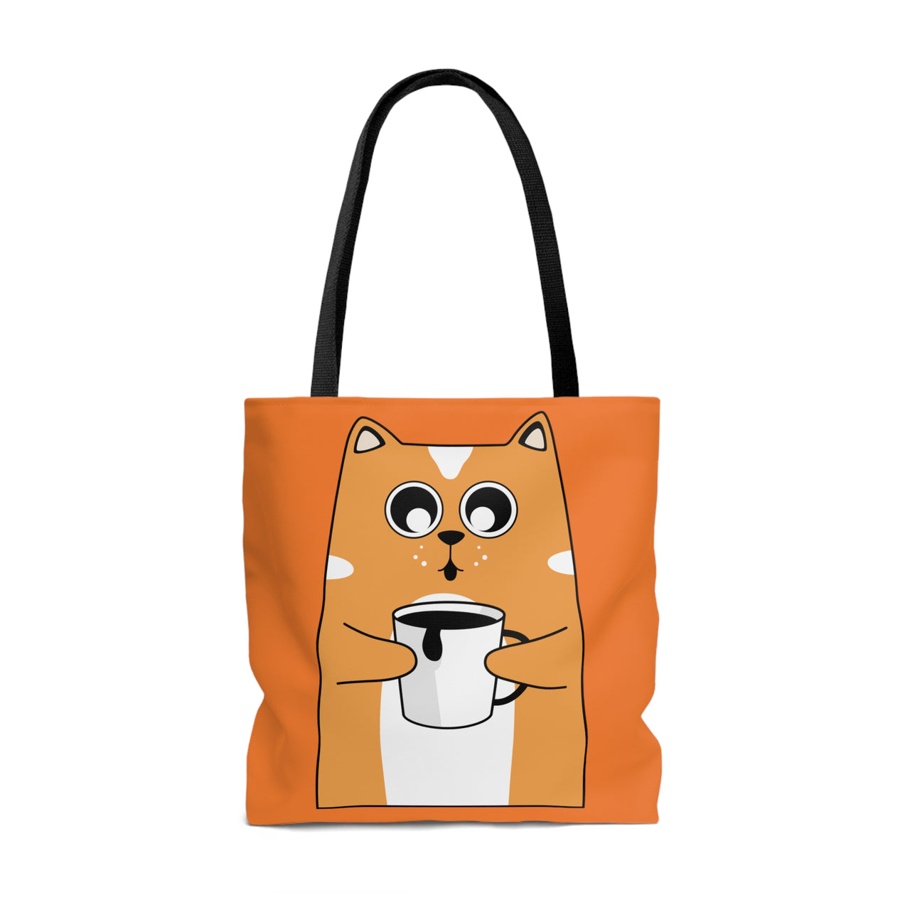 Quirky Cat + Coffee Orange - Large Tote Bag