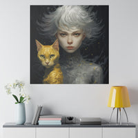 Thumbnail for Woman Holding a Gold Cat on Canvas Art