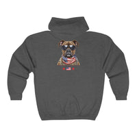 Thumbnail for Patriotic Dog and Flag Unisex Full Zip Hoodie-Dark Heather-Back