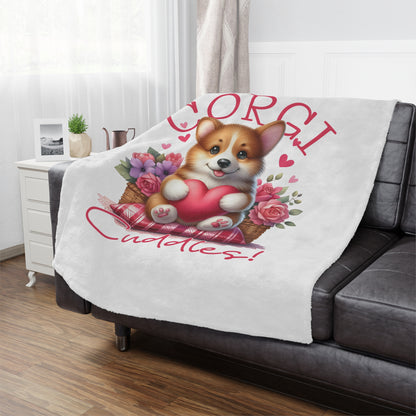 Corgi Cuddles Minky Blanket with Heart & Roses