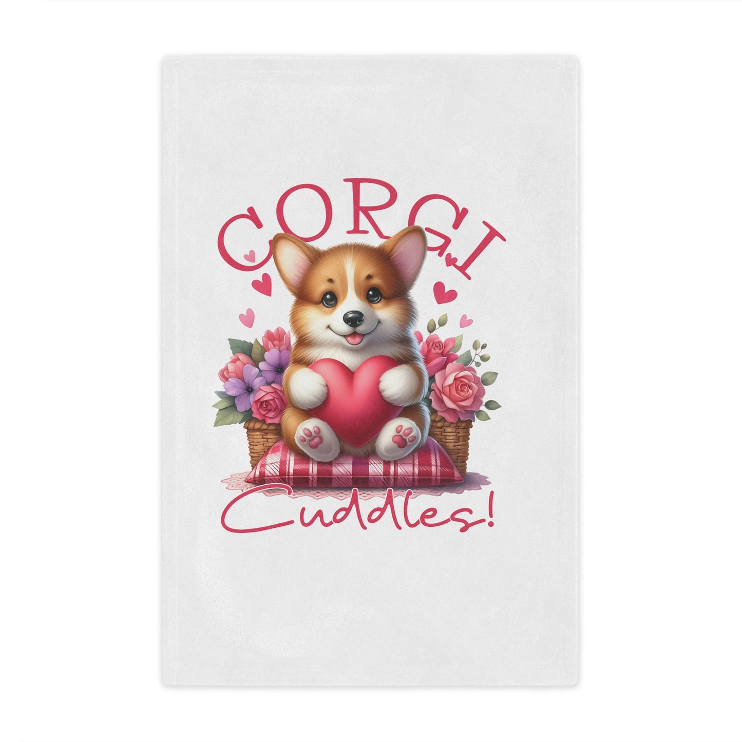 Corgi Cuddles Minky Blanket with Heart & Roses