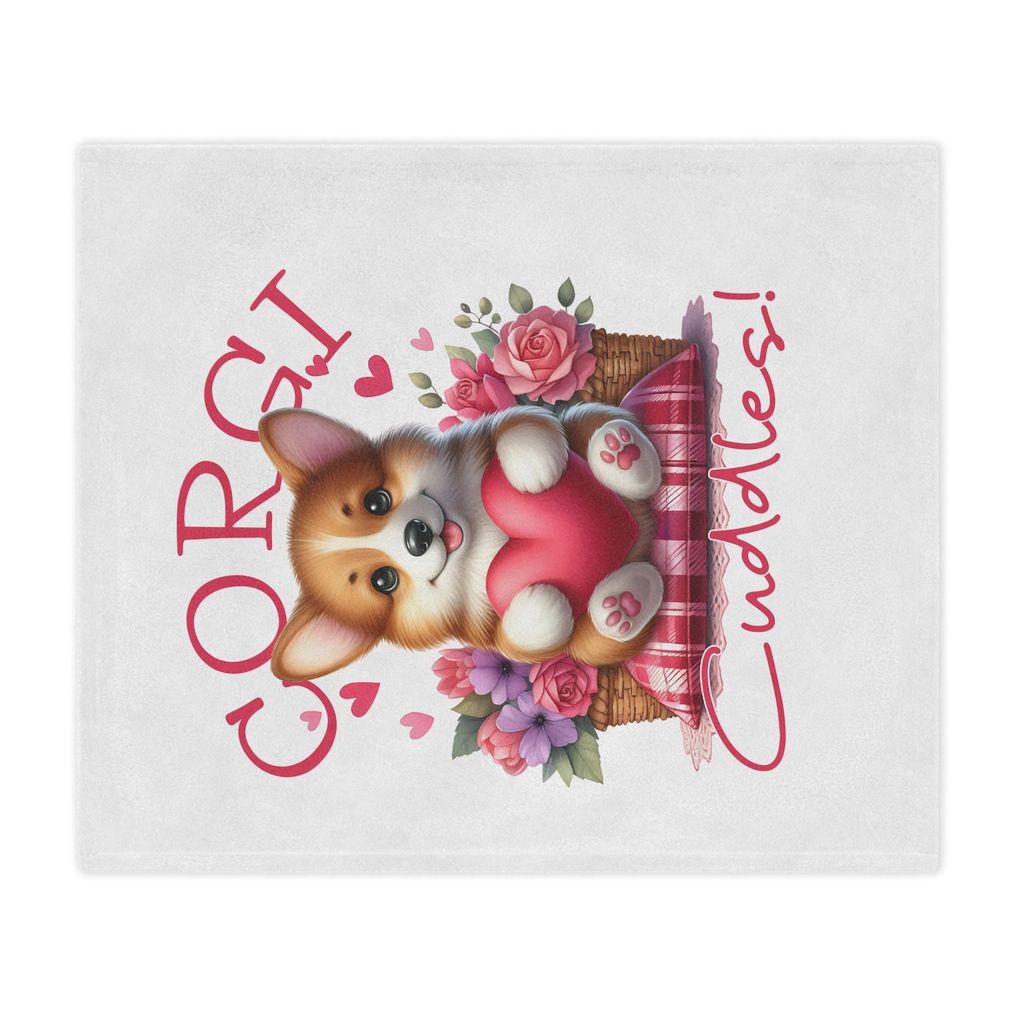 Corgi Cuddles Minky Blanket with Heart & Roses