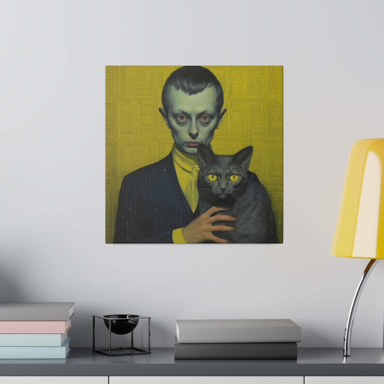 Odd Fellow Holding A Gray Cat Canvas Art