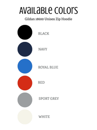 Thumbnail for Available Colors Chart-Gildan 18600 Unisex Zip Hoodie-Black-Navy-Royal Blue-Red-Sport Grey-White